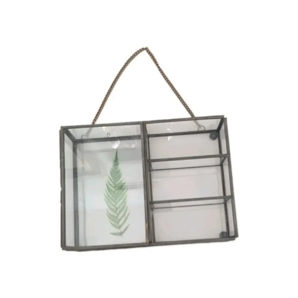 Brass Glass Curio Display Mirror Wall / Table 8 Inches Shelf Miniatures